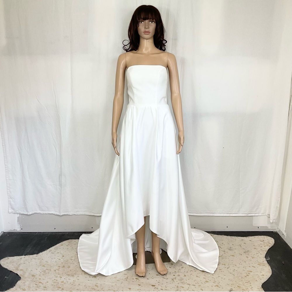 NEW Mori Lee style 21644 ivory satin high low hem line maxi gown wedding 2 - Picture 3 of 11